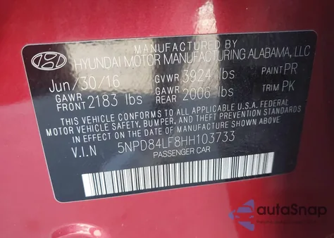 2017 Hyundai Elantra Se z USA, uszkodzony, nr VIN 5NPD84LF8HH103733
